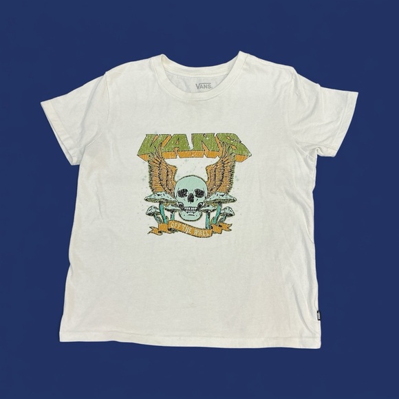 Vans Tops - Vans White Tee with Skull and Wings Graphic